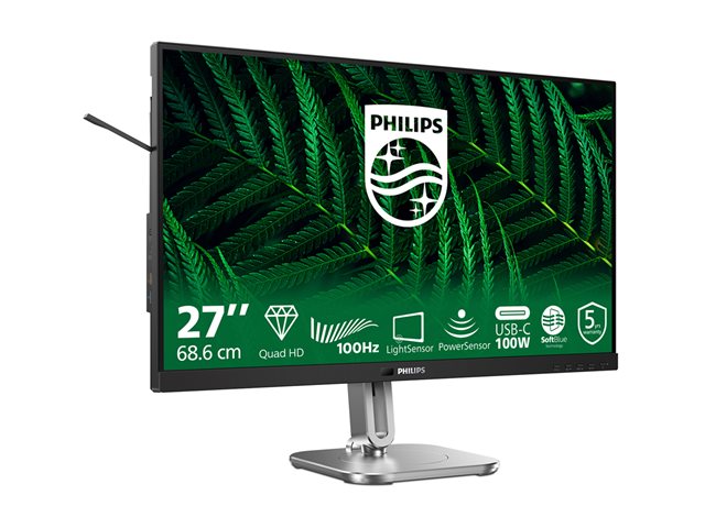 Philips 27B2G5601 - 5000 Series - LED monitor - USB - 27\" - 2560 x 1440 QHD @ 100 Hz - IPS - 1500:1 - HDMI, DisplayPort, USB-C - speakers - silver, charcoal