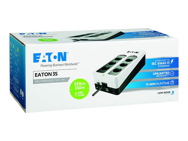 Eaton 3S 550 - UPS - AC 220-240 V - 330 Watt - 550 VA - 1-phase - USB - output connectors: 6