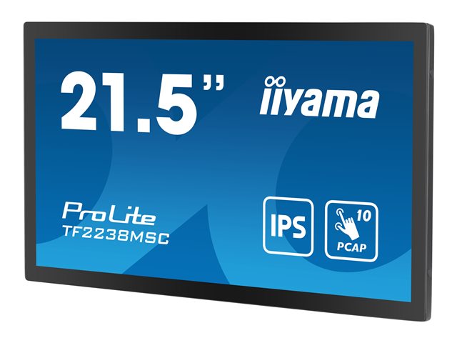 iiyama ProLite TF2238MSC-B1 - LED monitor - 21.5\" - open frame - touchscreen - 1920 x 1080 Full HD (1080p) - IPS - 600 cd/m² - 1000:1 - 5 ms - HDMI, DisplayPort - black, matte