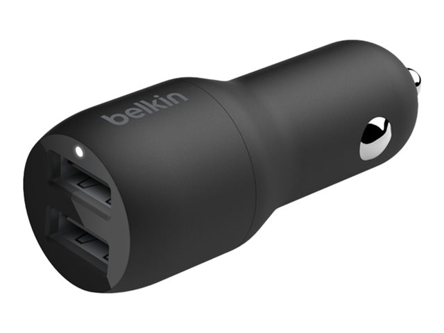 Belkin BoostCharge Dual Charger - Car power adapter - 24 Watt - 4.8 A - 2 output connectors (USB) - on cable: USB-C - black