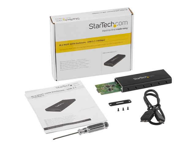 StarTech.com M.2 SSD Enclosure for M.2 SATA SSDs - USB 3.1 (10Gbps) with USB-C Cable - External Enclosure for USB-C Host - Aluminum (SM21BMU31C3) - Storage enclosure - M.2 - SATA 6Gb/s - USB 3.1 (Gen 2) - black, silver - for P/N: TBLT3MM1MA, TBLT3MM2M, TBLT3MM2MA