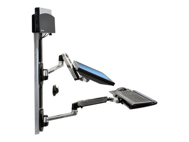 Ergotron LX - Mounting kit (CPU holder, mouse holder, 2 track covers, keyboard arm, 2 cable channels, wrist rest, wall track 10\", wall track 34\", display arm, mouse pad) - for LCD display / PC equipment - small CPU holder - black, polished aluminium - screen size: up to 32\" - wall-mountable