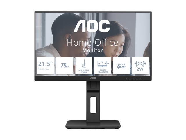 AOC 22E2UMF - LED monitor - 22\" (21.5\" viewable) - 1920 x 1080 Full HD (1080p) @ 75 Hz - VA - 3000:1 - HDMI, VGA, DisplayPort - speakers - black