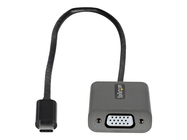 StarTech.com USB C to VGA Adapter, 1080p USB Type-C to VGA Adapter Dongle, USB-C (DP Alt Mode) to VGA Monitor/Display Video Converter, Thunderbolt 3 Compatible, 12\" Long Attached Cable - USB C to VGA Converter (CDP2VGAEC) - Adapter - 24 pin USB-C male to HD-15 (VGA) female - 30 cm - black - 1200p support - for P/N: MXT101MMHQ45, MXT101MMHQ60, MXT101MMHQ65, MXT101MMHQ70, MXT101MMHQFF, TB4CDOCK