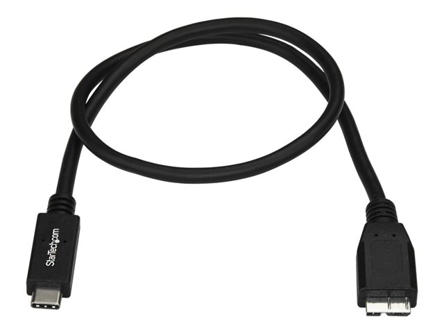 StarTech.com USB C to Micro USB Cable 0.5m - USB 3.1 Type C to Micro USB Type B Cable - Micro USB 3.1 to USB-C - Thunderbolt 3 Compatible (USB31CUB50CM) - USB cable - 24 pin USB-C (M) to Micro-USB Type B (M) - USB 3.1 Gen 2 - 50 cm - black - for P/N: HB31C2A1CGS, HB31C2A2CB, HB31C3A1CS, HB31C3ASDMB, HB31C4AS, PEXUSB311AC3, PEXUSB321C
