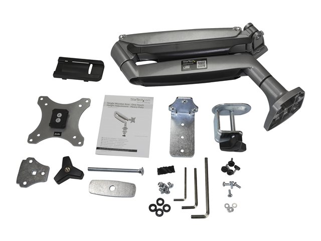 StarTech.com Desk Mount Monitor Arm, Heavy Duty Ergonomic VESA Monitor Arm, Single Display up to 9kg, Full Motion, Height Adjustable, Articulating, Aluminum, C-Clamp/Grommet, Silver - Small Footprint Design - Mounting kit - adjustable arm - for LCD display - heavy duty aluminium - silver - screen size: 12\"-34\" - desk-mountable - for P/N: ACCSMNT, MONPROTECT