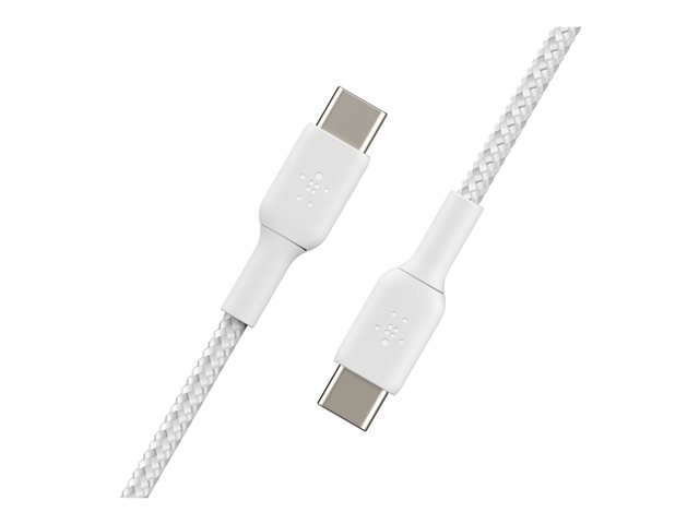 Belkin BoostCharge - USB cable - 24 pin USB-C (M) to 24 pin USB-C (M) - USB 2.0 - 3 A - 2 m - USB Power Delivery (60W), braided cable - white