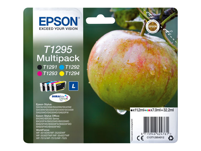 Epson T1295 Multipack - 4-pack - 32.2 ml - L size - black, yellow, cyan, magenta - original - ink cartridge - for Stylus SX230, SX235, SX430, SX438, WorkForce WF-3010, 3520, 3530, 3540, 7015, 7515, 7525