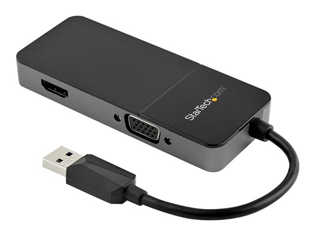 StarTech.com USB 3.0 to HDMI and VGA Adapter, 4K/1080p USB Type-A Dual Monitor Multiport Adapter Converter, External Video Graphics Card for Multiple Screens, Multi Display USB Adapter - USB 3.0 to HDMI VGA (USB32HDVGA) - Adapter - USB Type A male to HD-15 (VGA), HDMI female - black, silver