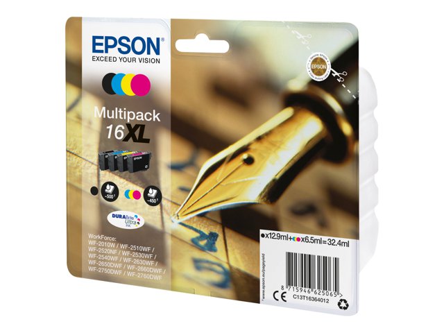Epson 16XL Multipack - 4-pack - XL - black, yellow, cyan, magenta - original - blister - ink cartridge - for WorkForce WF-2010, 2510, 2520, 2530, 2540, 2630, 2650, 2660, 2750, 2760