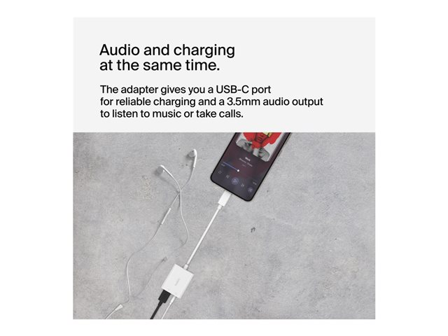 Belkin RockStar - USB-C to headphone jack / charging adapter - 24 pin USB-C male to 24 pin USB-C, mini jack female - USB Power Delivery (60W)