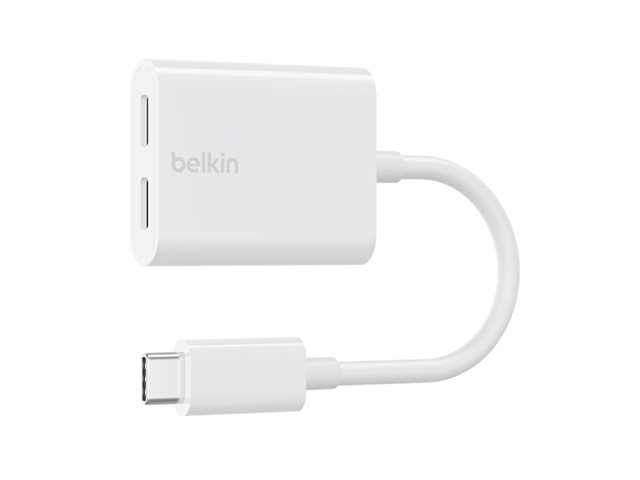 Belkin Connect Audio + Charge - USB-C to USB-C headphone / charging adapter - 24 pin USB-C male to 24 pin USB-C female - 14 m - white - USB Power Delivery (60W)