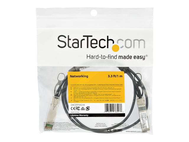 StarTech.com Dell EMC DAC-SFP-10G-1M Compatible 1m 10G SFP+ to SFP+ Direct Attach Cable Twinax, 10GbE SFP+ Copper DAC 10 Gbps Low Power Passive Mini GBIC/Transceiver Module DAC, SFP+ Cable (DACSFP10G1M) - 10GBase direct attach cable - SFP+ (P) latched to SFP+ (P) latched - 1 m - twinaxial - passive