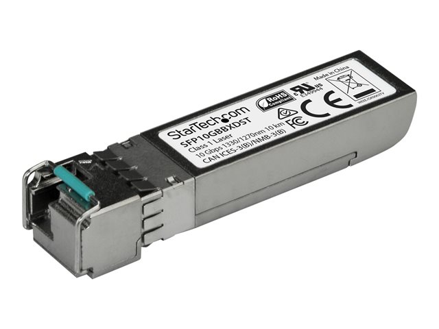 StarTech.com MSA Uncoded SFP+ Module, 10GBASE-BX, 10 Gigabit Ethernet Bi-Directional (BiDi) Fiber Single Strand SFP+ Transceiver, LC 10km , Mini GBIC Transceiver SFP+ Module, Downstream - Lifetime Warranty (SFP10GBBXDST) - SFP+ transceiver module - 10 GigE - 10GBase-BX - LC single-mode - up to 10 km - 1330 (TX) / 1270 (RX) nm