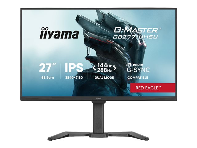 27\"WIDE LCD, G-Master Red Eagle, 3840 x 2160, 4K UHD IPS panel, LED Bl., FreeSync Premium, USB-Hub (2xOut v3.2 + 2xUSB-C(7,5 Watt)), Pivot, Height Adjust.(15cm), 450cd/m², 1500:1 Static Contrast, 100.000.000:1 ACR, Speakers, DisplayPort(G-SYNC Compat