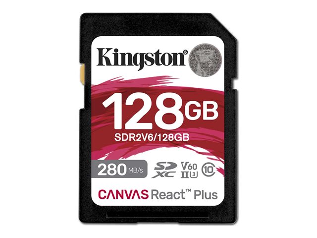 Kingston Canvas React Plus - Flash memory card - 128 GB - Video Class V60 / UHS-II U3 / Class10 - SDXC UHS-II