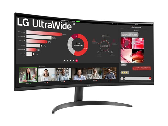 LG UltraWide 34WR50QK-B - LED monitor - curved - 34\" - 3440 x 1440 WQHD @ 100 Hz - VA - 300 cd/m² - 3000:1 - HDR10 - 5 ms - 2xHDMI, DisplayPort
