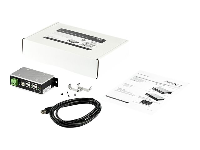 StarTech.com 4 Port USB 2.0 Hub, Metal Industrial USB-A Hub (4x USB-A) with ESD & Surge Protection, Extended Operating Temp -40 to 185°F, Din Rail/Wall/Desk Mountable, USB Expander Hub - Windows/macOS/Linux (HB20A4AME) - Hub - 4 x USB 2.0 - DIN rail mountable - DC power - TAA Compliant - for P/N: ITB20D3250