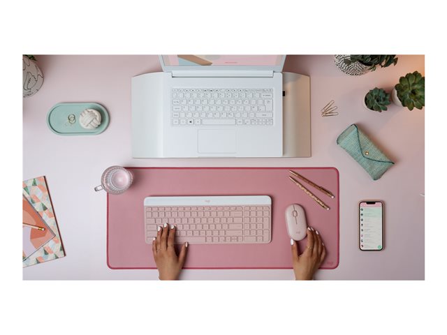 Logitech Slim Wireless Combo MK470 - Keyboard and mouse set - wireless - 2.4 GHz - AZERTY - French - rose