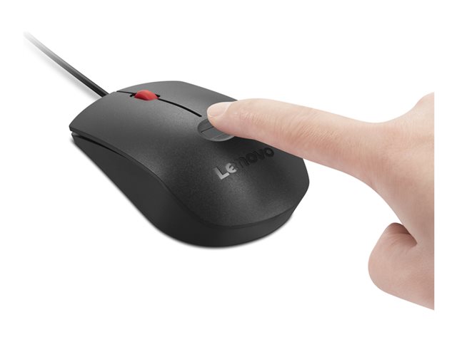 Lenovo - Mouse - optical - 3 buttons - wired - USB - black, red