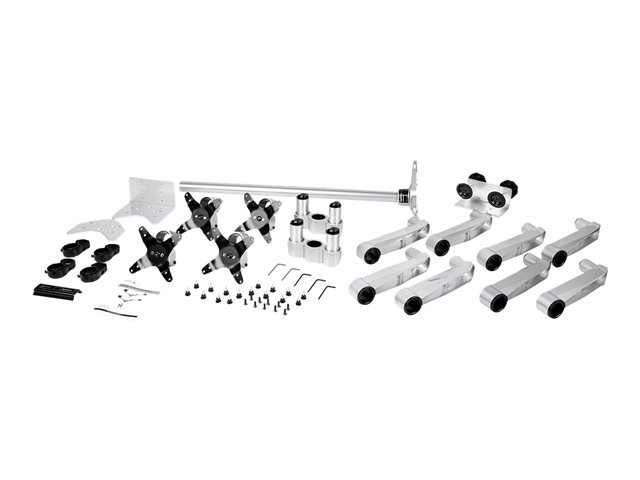 StarTech.com Desk Mount Quad Monitor Arm, Premium Articulating VESA 4 Monitor Mount 2x2 up to 27\", Ergonomic Height Adjustable Pole Mount, Tilt/Swivel/Rotate, C-Clamp/Grommet, Silver - Heavy-duty VESA Mount (ARMQUADPS) - Mounting kit - adjustable arm - for 4 monitors - aluminium - silver - screen size: 13\"-27\" - desk-mountable - TAA Compliant