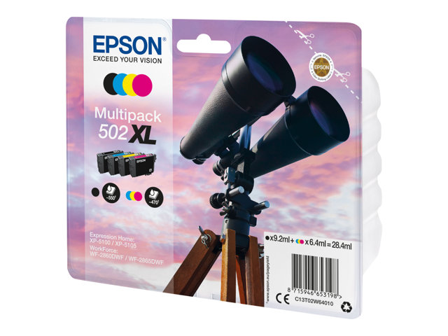 Epson 502XL Multipack - 4-pack - XL - black, yellow, cyan, magenta - original - blister - ink cartridge - for Expression Home XP-5100, 5105, 5150, 5155, WorkForce WF-2860, 2865, 2880, 2885