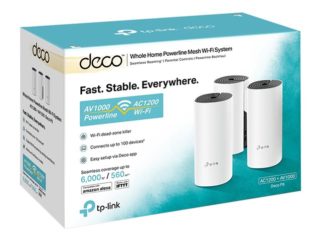 TP-Link Deco P9 - Wi-Fi system - (3 routers) - up to 6,000 sq.ft 1GbE - Wi-Fi 5 - Dual Band