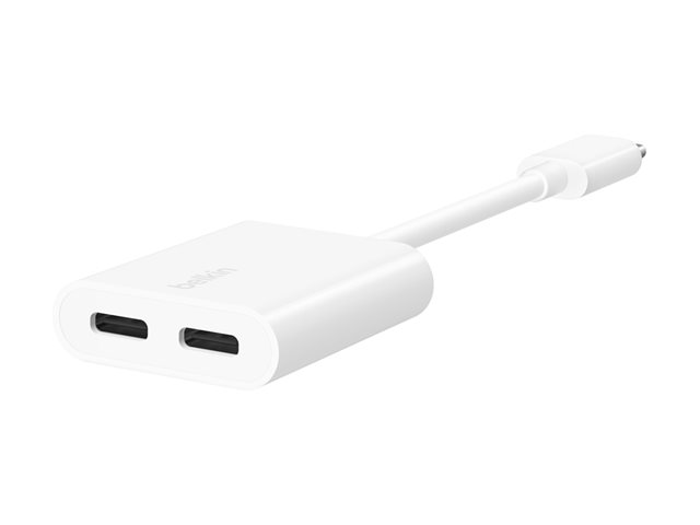 Belkin Connect Audio + Charge - USB-C to USB-C headphone / charging adapter - 24 pin USB-C male to 24 pin USB-C female - 14 m - white - USB Power Delivery (60W)