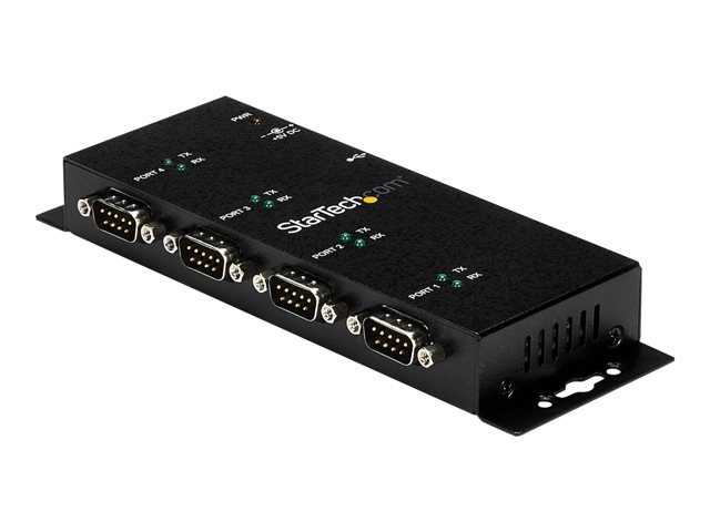 StarTech.com 4 Port USB to Serial RS232 Adapter - Wall Mount - Din Rail - COM Port Retention - FTDI USB to DB9 RS232 Hub (ICUSB2324I) - Serial adapter - USB 2.0 - RS-232 x 4 - black
