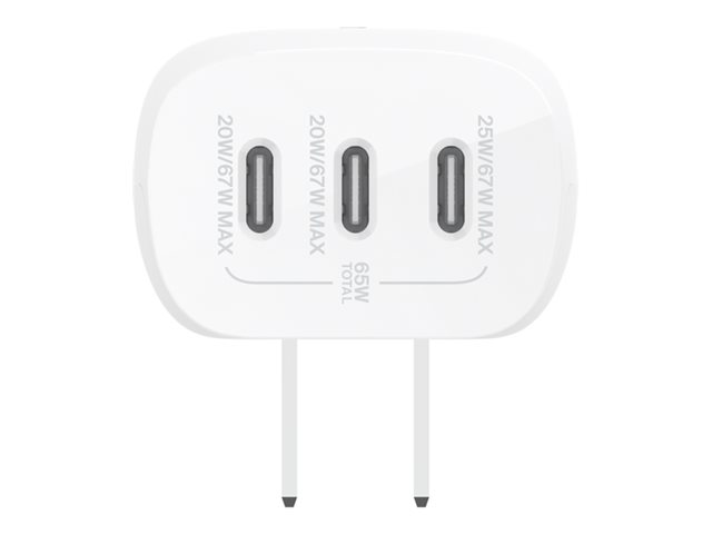Belkin BoostCharge - Power adapter - PPS technology - 67 Watt - 3.25 A - PD 3.0, Power Delivery 3.1 - 3 output connectors (24 pin USB-C) - white