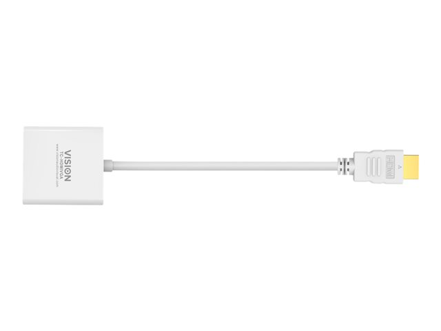 VISION Professional installation-grade HDMI to VGA adaptor - LIFETIME WARRANTY - maximum resolution 1920 x 1080 - does not convert VGA to HDMI - HDMI (M) to VGA (F) - outer diameter 5.5 mm - 32 AWG - overall length 230 mm - white