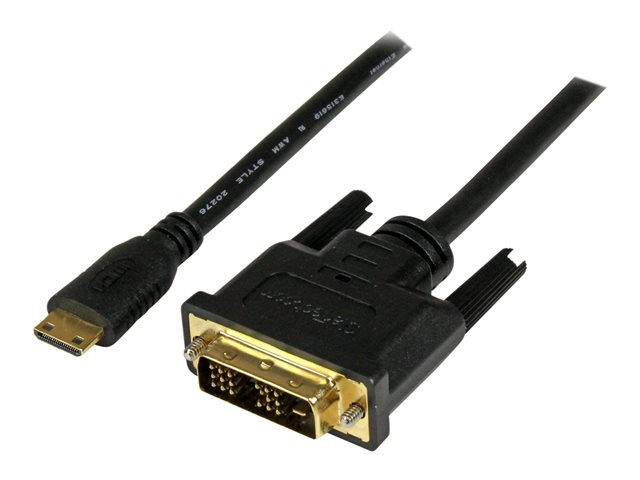 StarTech.com 1m (3.3 ft) Mini HDMI to DVI Cable, DVI-D to HDMI Cable (1920x1200p), 19 Pin HDMI Mini (C) Male to DVI-D Male, Digital Monitor Cable Adapter M/M, Single Link, Black - Mini HDMI to DVI Adapter - Adapter cable - DVI-D male to 19 pin mini HDMI Type C male - 1 m - shielded - black - for P/N: MSTCDP122HD