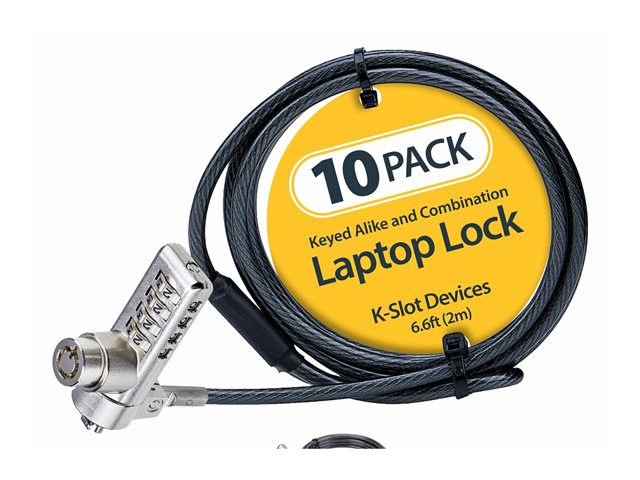 StarTech.com 10-Pack Dual-Access Laptop Lock, 6.5ft (2m) Keyed Alike and Combination Security Cable Lock for K-Slot Devices, Computer Anti-Theft Steel Cable - Security cable lock - black & silver - 2 m (pack of 10)