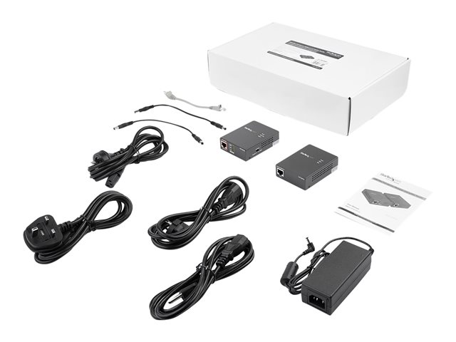StarTech.com 1 Port Gigabit PoE Injector & Splitter Kit, 60W High Power over Ethernet Injector 100m/12-24V DC Splitter 802.3bt Midspan Single Port Ultra PoE LAN/RJ45 Security/Monitoring - PoE Injector/Splitter (UPOESPLT1G) - PoE injector + PoE splitter - 60 Watt - black, brown