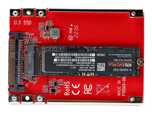 StarTech.com M.2 to U.3 Adapter, For M.2 NVMe SSDs, PCIe M.2 Drive to 2.5inch U.3 (SFF-TA-1001) Host Adapter/Converter, TAA Compliant - 2.5\" Drive Form Factor (1M25-U3-M2-ADAPTER) - Interface adapter - M.2 - M.2 NVMe Card / PCIe 4.0 (NVMe) - U.3 - re