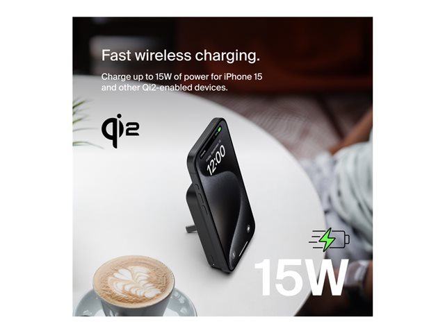 Belkin - Wireless power bank - magnetic with Qi2 - 8000 mAh - 15 Watt - Fast Charge (24 pin USB-C) - on cable: USB-C - black