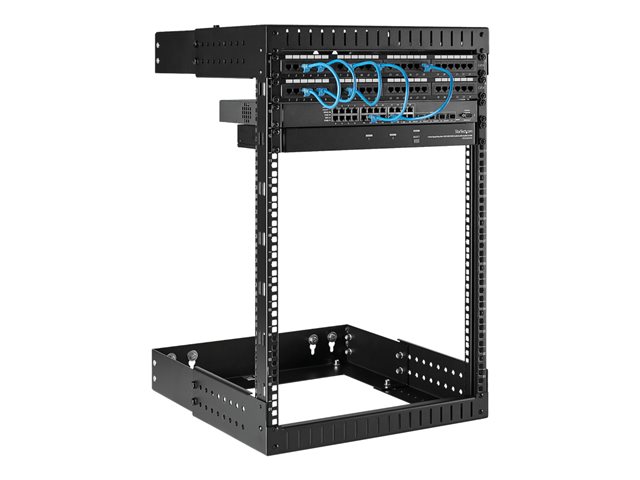 StarTech.com 15U 19\" Wall Mount Network Rack, Adjustable Depth 12-20\" 2 Post Open Frame Server Room Rack for AV/Data/ IT Communication/Computer Equipment/Switch with Cage Nuts & Screws - 15U Adjustable Rack - Rack - wall mountable - black - 15U - 19\"
