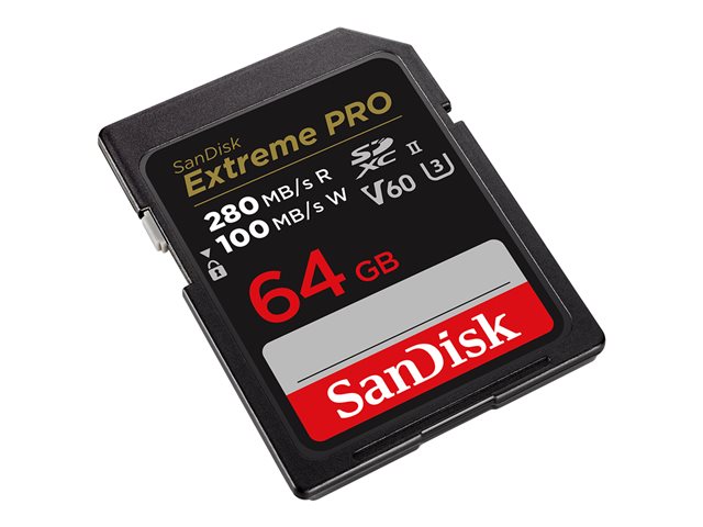 SanDisk Extreme Pro - Flash memory card - 64 GB - Video Class V60 / UHS-II U3 / Class10 - SDXC UHS-II