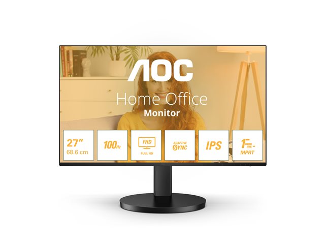 AOC Basic-line 27B3HA2 - B3 Series - LED monitor - 27\" - 1920 x 1080 Full HD (1080p) @ 100 Hz - IPS - 250 cd/m² - 1300:1 - 1 ms - HDMI, VGA - speakers - black