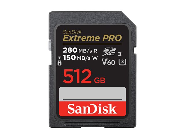 SanDisk Extreme Pro - Flash memory card - 512 GB - Video Class V60 / UHS-II U3 / Class10 - SDXC UHS-II