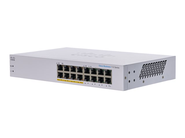 Cisco Business 110 Series 110-16PP - Switch - unmanaged - 8 x 10/100/1000 (PoE) + 8 x 10/100/1000 - desktop, rack-mountable, wall-mountable - PoE (64 W)