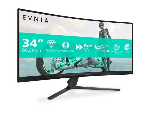 Philips Evnia 3000 34M2C3500L - LED monitor - gaming - curved - 34\" - 3440 x 1440 WQHD @ 180 Hz - Fast VA - 300 cd/m² - 4000:1 - HDR10 - 1 ms - 2xHDMI, DisplayPort - charcoal