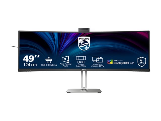 Philips 49B2U5900CH - 5000 Series - LED monitor - curved - USB - 49\" (48.8\" viewable) - 5120 x 1440 Dual Quad HD @ 75 Hz - VA - 400 cd/m² - 3000:1 - DisplayHDR 400 - 4 ms - 2xHDMI, DisplayPort, USB-C - speakers - black