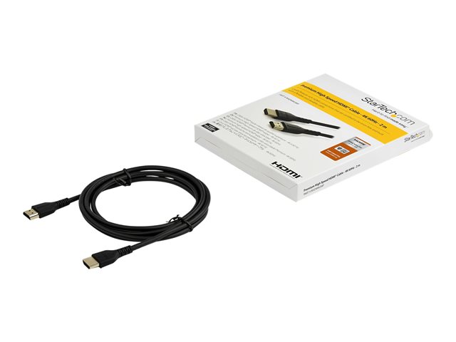 StarTech.com 2m Premium Certified HDMI 2.0 Cable with Ethernet, Durable High Speed UHD 4K 60Hz HDR 10, 6ft Rugged M/M HDMI Cord with Aramid Fiber, TPE, Ultra HD Monitors, TVs & Displays - Heavy duty HDMI cable - Premium High Speed - HDMI cable with Ethernet - HDMI male to HDMI male - 2 m - black - for P/N: TB3DKM2HDL