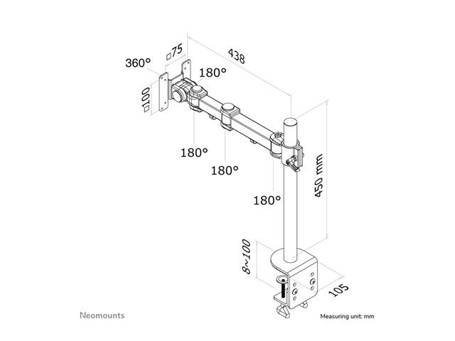 Neomounts FPMA-D960 - Mounting kit - full-motion - for LCD display - black - screen size: 10\"-30\" - clamp mountable, desk-mountable