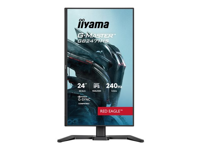 24\"WIDE LCD, G-Master Red Eagle, 1920 x 1080, 240 Hz Fast IPS panel, LED Bl., Pivot, Height Adjust.(15cm), 350 cd/m², 1000:1 Static Contrast, 80.000.000:1 ACR, Speakers, DisplayPort(G-SYNC Compatible), HDMI(2x) , HDR 10 Ready, 0,3ms(MPRT), Black Tune