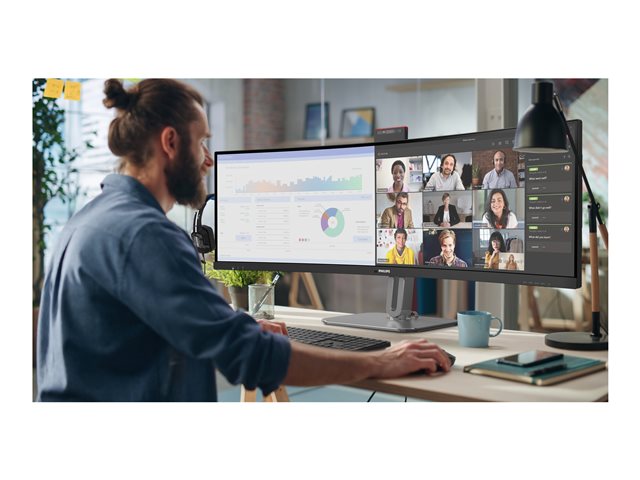 Philips 49B2U6900CH - 6000 Series - LED monitor - curved - USB - 49\" (48.8\" viewable) - 5120 x 1440 Dual Quad HD @ 75 Hz - VA - 450 cd/m² - 3000:1 - DisplayHDR 400 - 4 ms - 2xHDMI, DisplayPort, 2xUSB-C - speakers - textile black