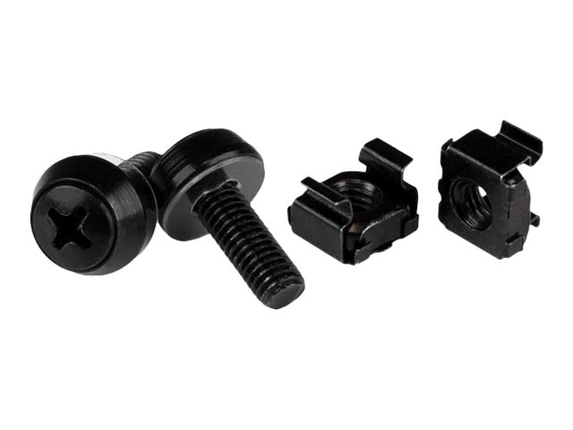 StarTech.com M6 x 12mm Screws and Cage Nuts - 100 Pack - M6 Mounting Screws and Cage Nuts for Server Rack and Cabinet - Black (CABSCREWM62B) - Rack screws and nuts - black - for P/N: RACK-18U-20-WALL-OA, RACK-21U-20-WALL-OA, RACK-24U-20-WALL-OA, RK12OD2, RK3236BKF