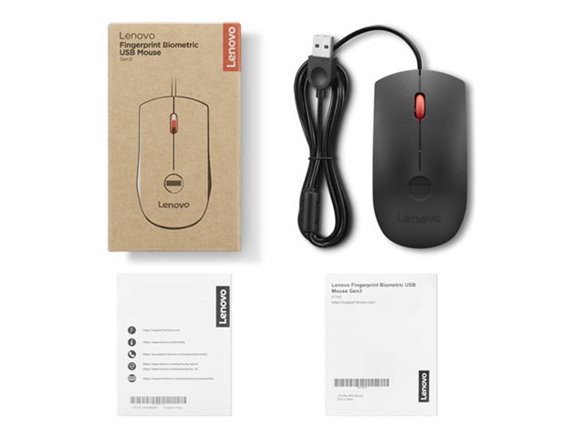 Lenovo - Mouse - optical - 3 buttons - wired - USB - black, red