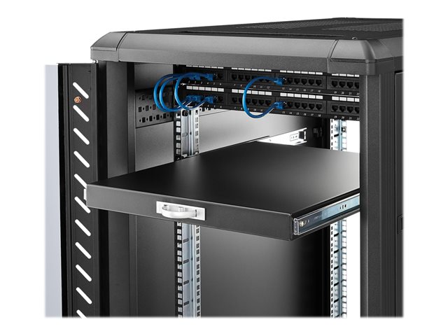 StarTech.com 1U Sliding Server Rack Mount Keyboard Shelf Tray - 55lbs - 22\" Deep Steel Pull Out Drawer for 19\" AV, Network Equipment Rack (SLIDESHELFD) - Rack keyboard shelf - black - for P/N: RK1536BKF, RK1836BKF, RK2537BKM, RK3236BKF, RK4236BKB, RK4242BK24, RK4242BK30